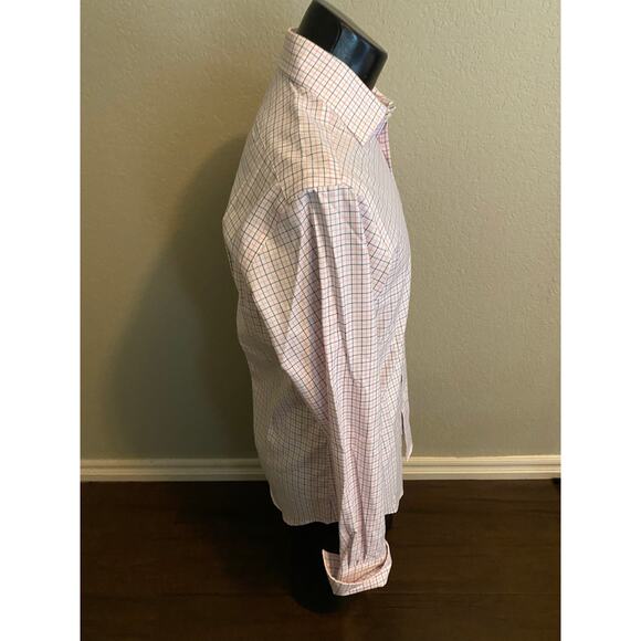 TM LEWIN White/Blue Windowpane Dress Shirt SLIM FIT French Cuff Men's 15.5x34.5 - Picture 4 of 6